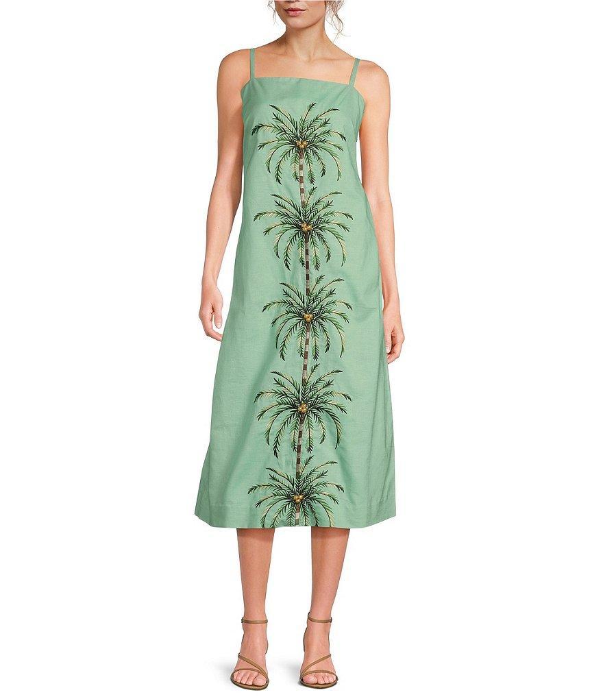 Mestiza New York Orzo Embellished Linen Blend Square Neck Sleeveless Midi Shift Dress Product Image