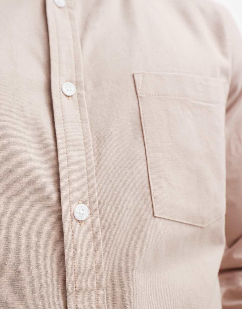 ASOS DESIGN slim stretch oxford shirt in stone Product Image