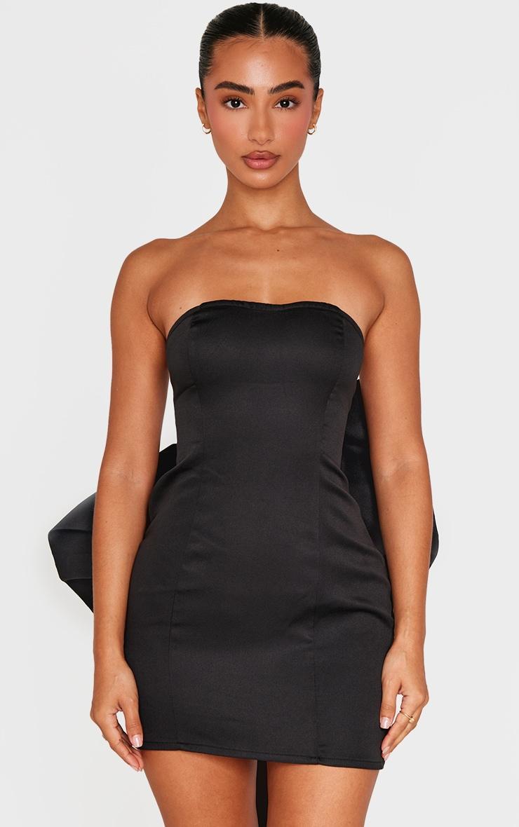 Petite Black Bandeau Bow Detail Mini Dress Product Image