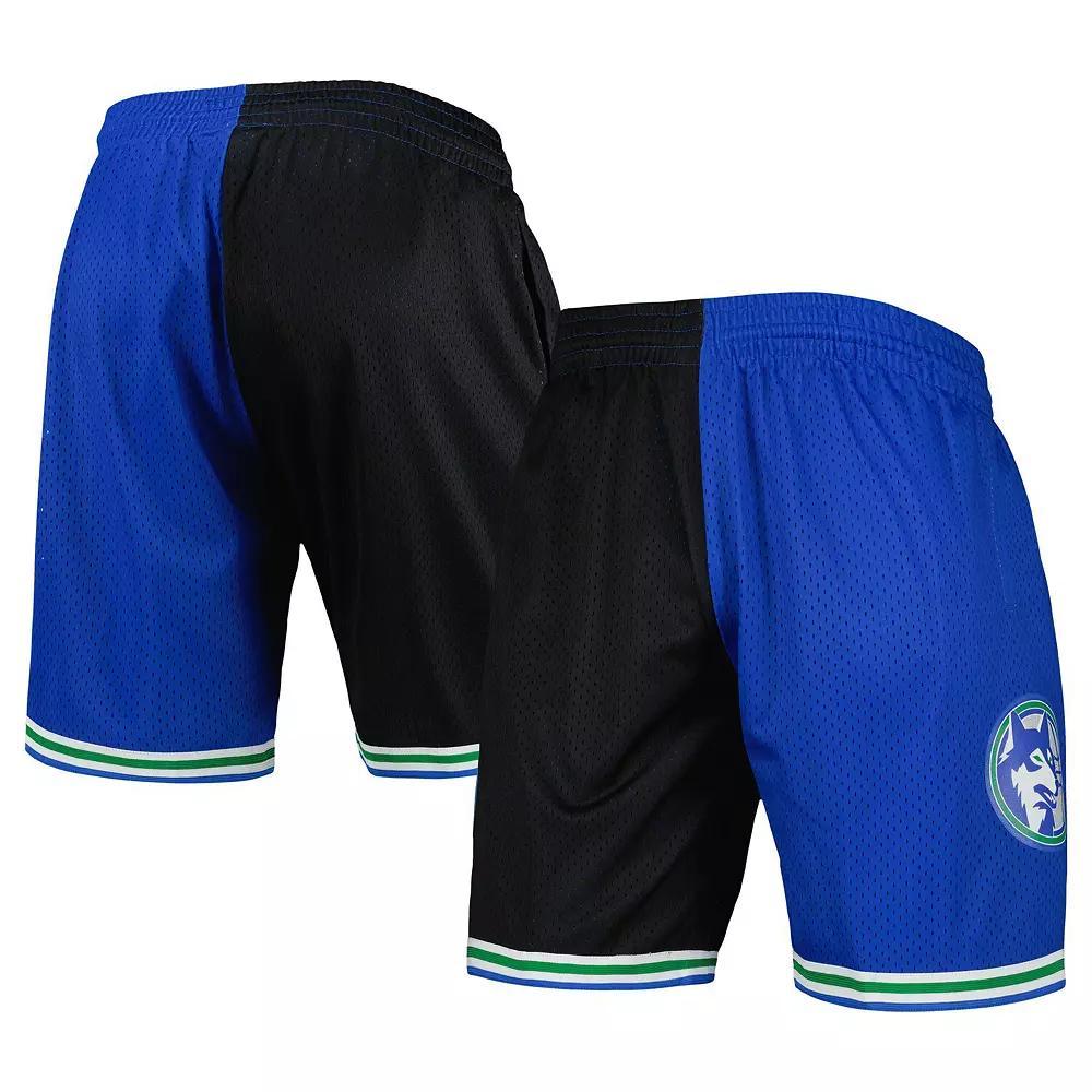 Men's Mitchell & Ness Black/Blue Minnesota Timberwolves Hardwood Classics 1993 Split Swingman Shorts,  Product Image