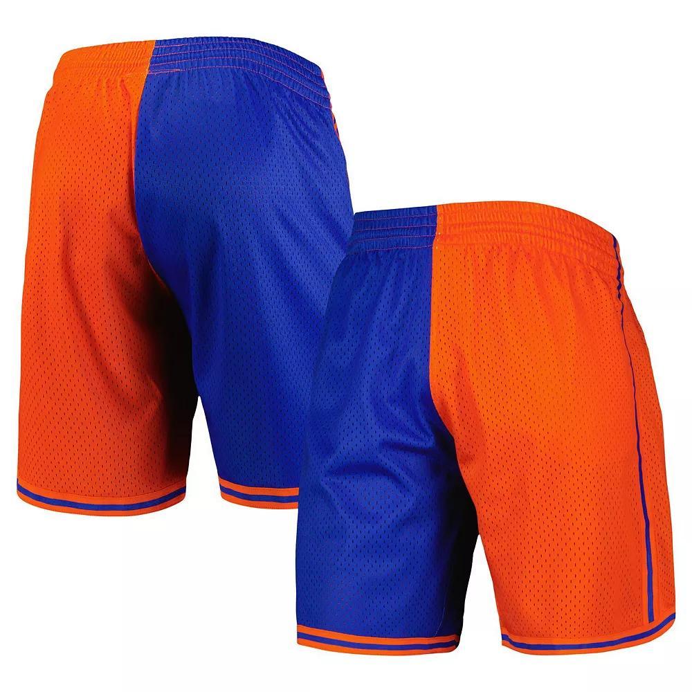Men's Mitchell & Ness Blue/Orange New York Knicks Hardwood Classics 1996 Split Swingman Shorts, Size: Small Product Image