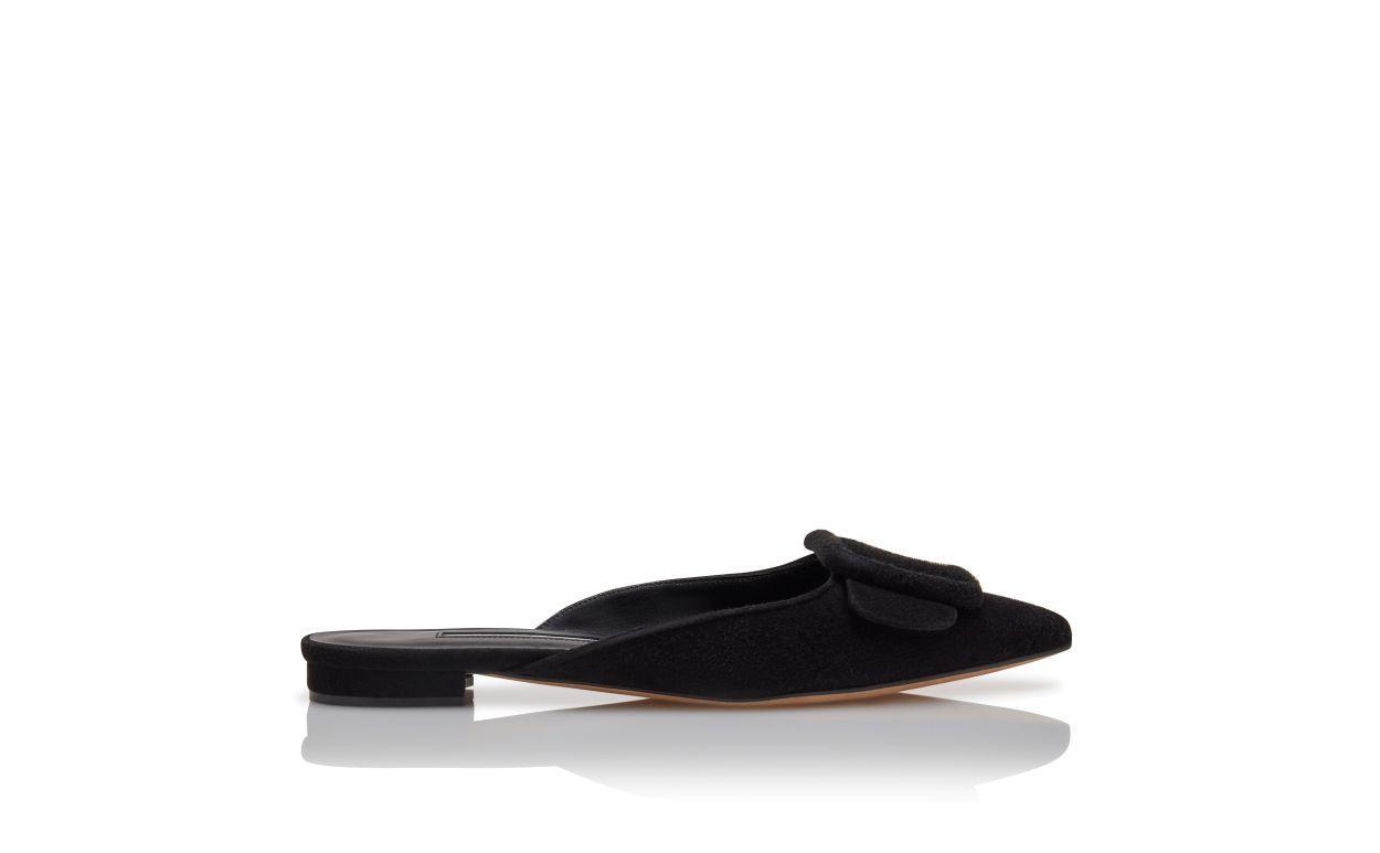 MAYSALEFLAT Black Suede Buckle Detail Flat Mules Product Image