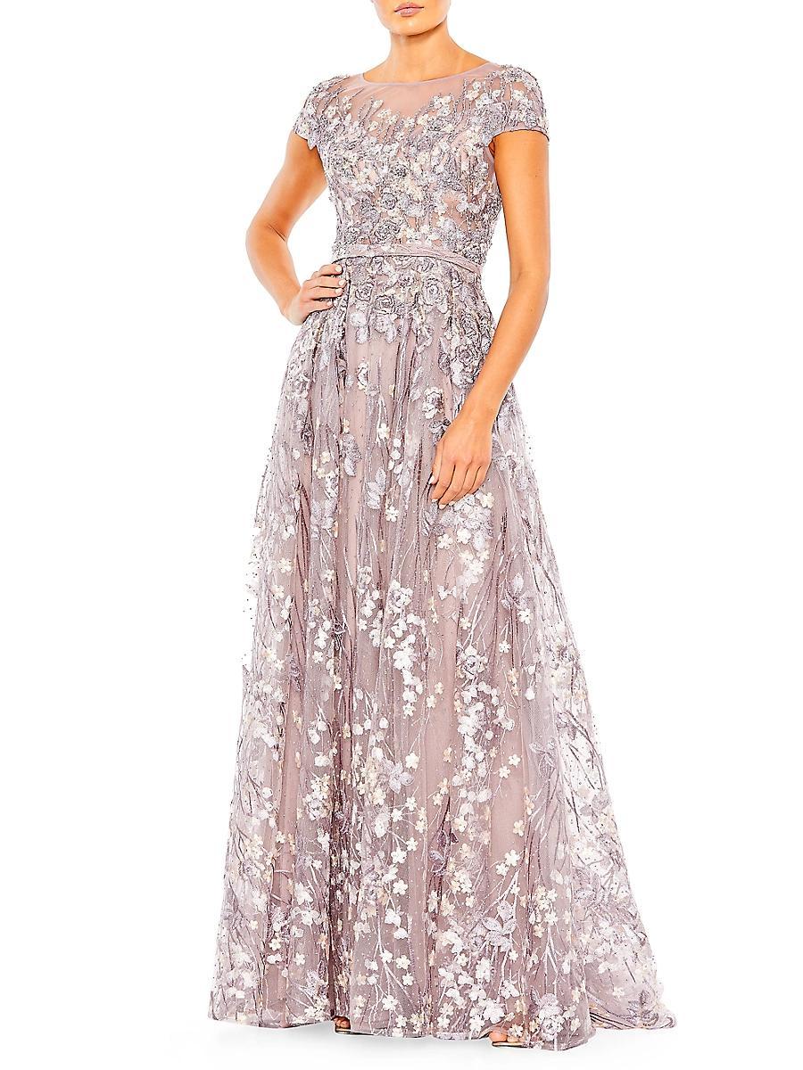 Womens Beaded & Floral-Embroidered Gown Product Image