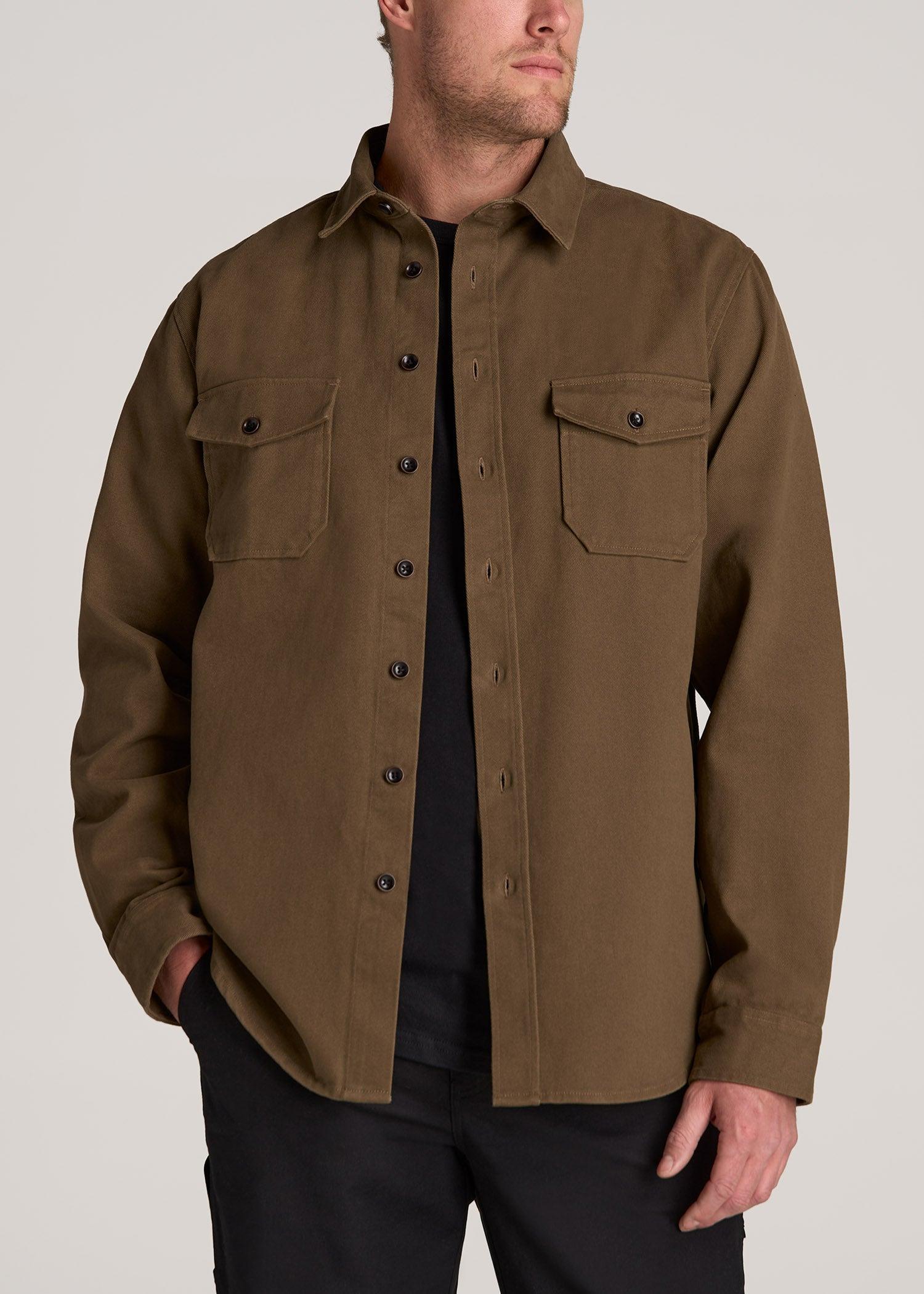 LJ&S Heavyweight Cotton Twill Overshirt for Tall Men in Grizzly Brown Male Product Image