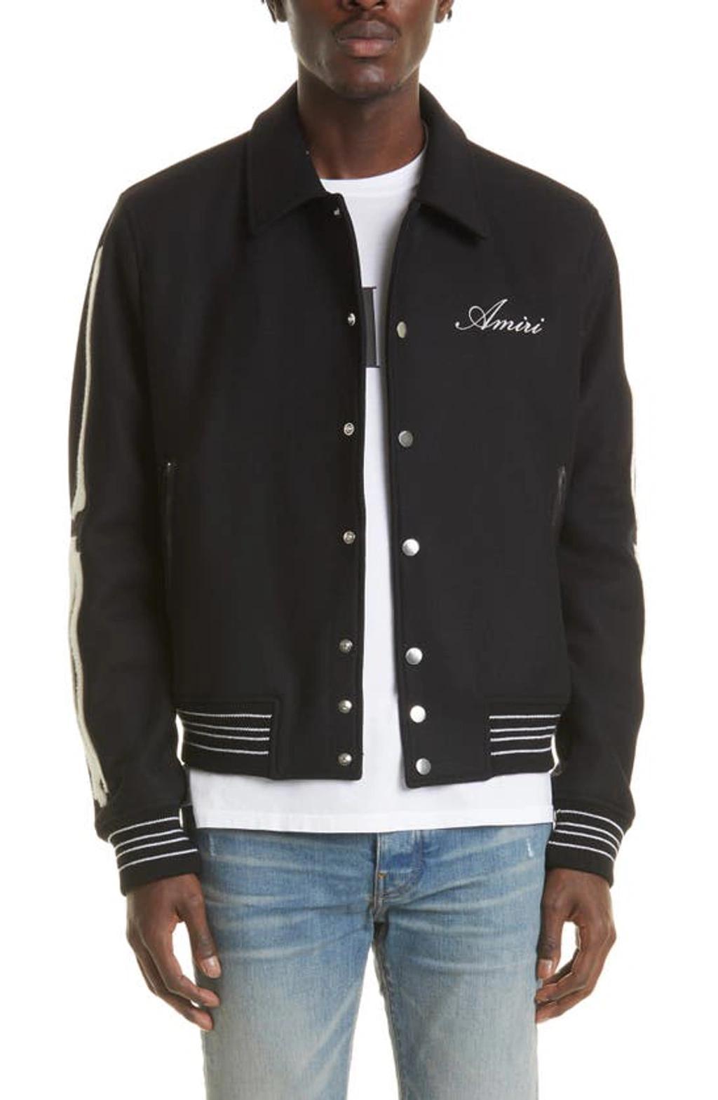 Black Bones Varsity Bomber Jacket Product Image