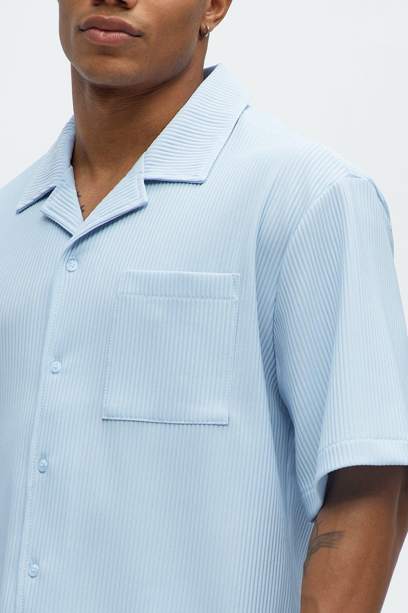 Show Up Short Sleeve Cuban Shirt - Light Blue Product Image