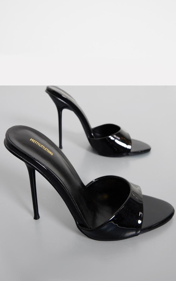  Black Pu Patent Point Toe Wide Fit Stiletto Heeled Mules Product Image