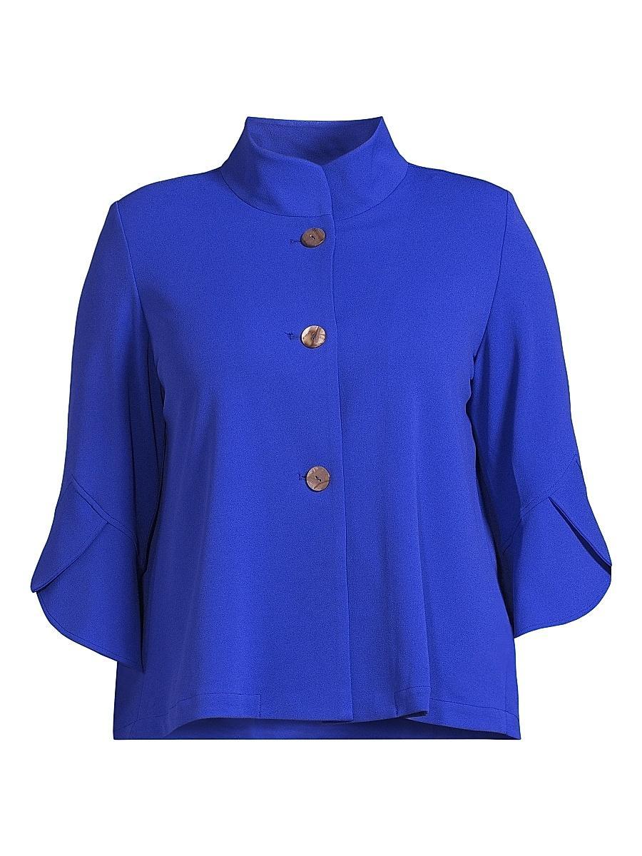 Womens Plus Size Button-Front Bell Sleeve Deco Crepe Jacket Product Image