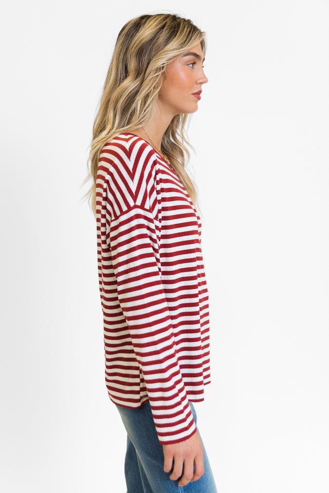 Blizzard Bliss Red Wide Neck Striped Knit Top FINAL SALE Product Image