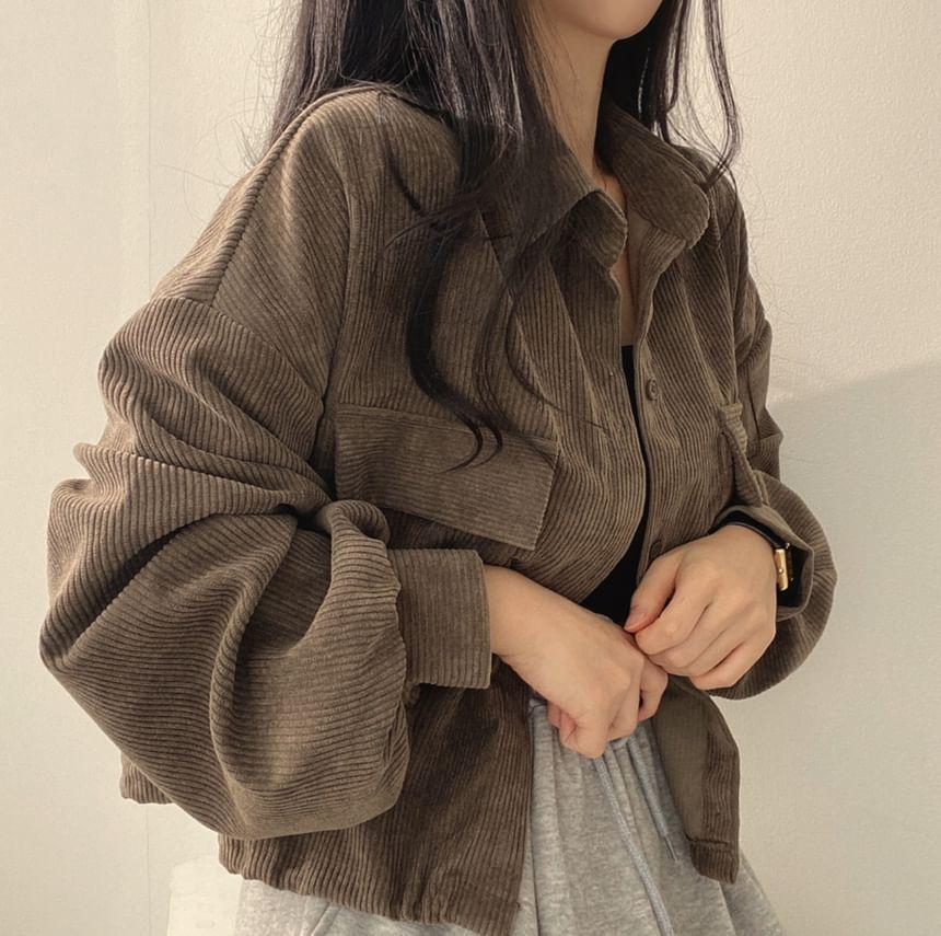 Plain Corduroy Loose-Fit Crop Shirt Jacket Product Image