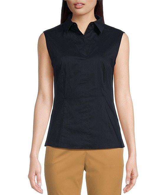 BOSS by Hugo Boss Bashivah Cotton Poplin Point Collar Sleeveless Side Zip Blouse Product Image