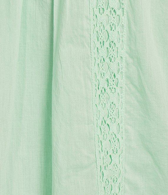 Intro Cotton Voile Crew Neck 3/4 Sleeve Lace Trim Peasant Blouse Product Image