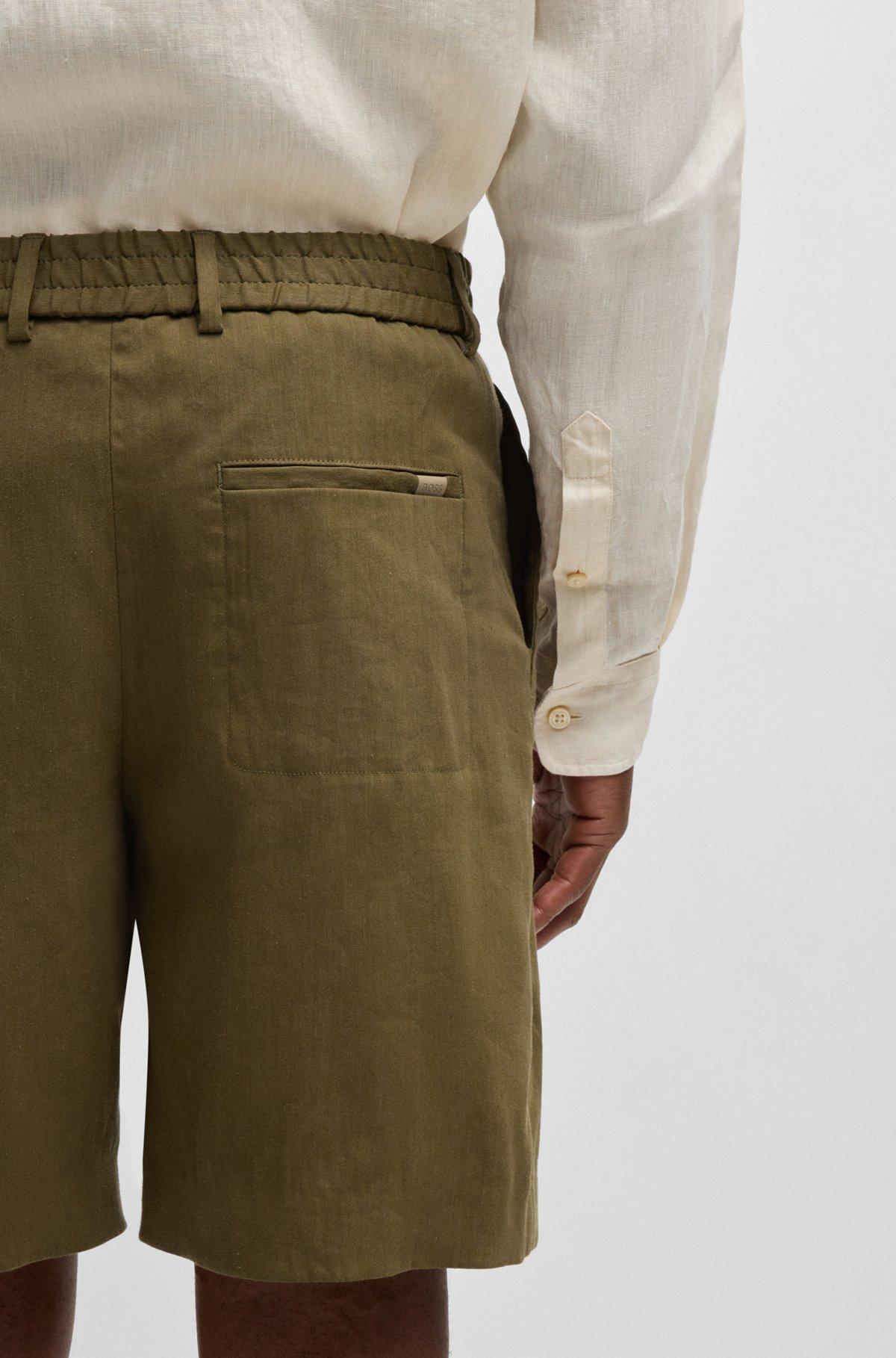 BOSS - Formal shorts in a linen blend - Dark Green Product Image