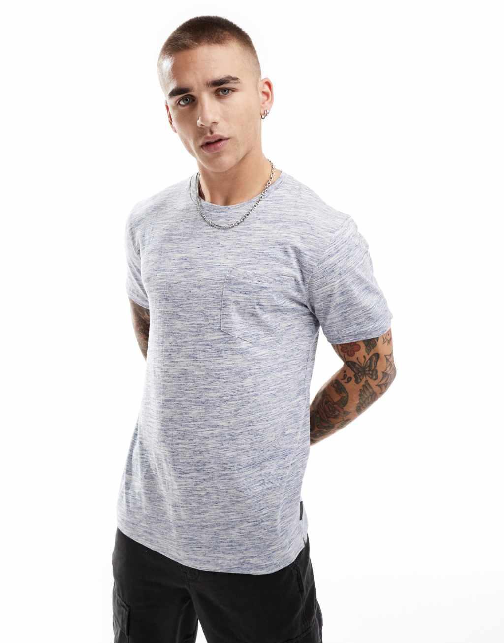 French Connection injection pocket t-shirt in heathered light blue Product Image