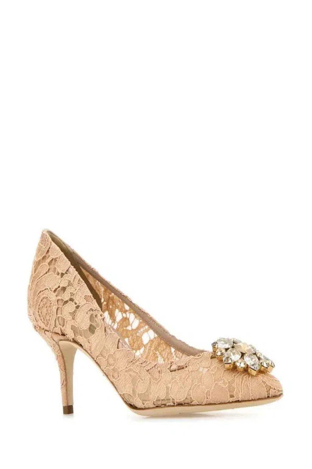 DOLCE & GABBANA Peach Pink Lace Pumps Product Image