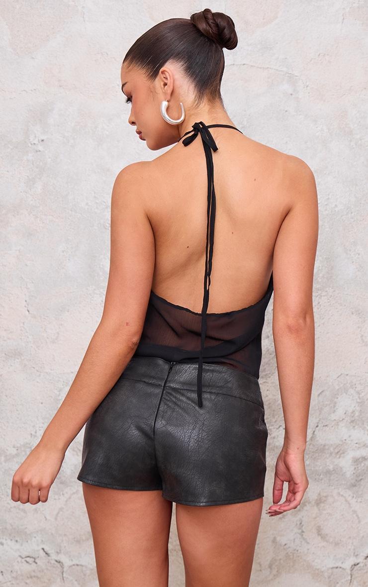 Black Ruched Front Chiffon Drape Detail Long Top Product Image