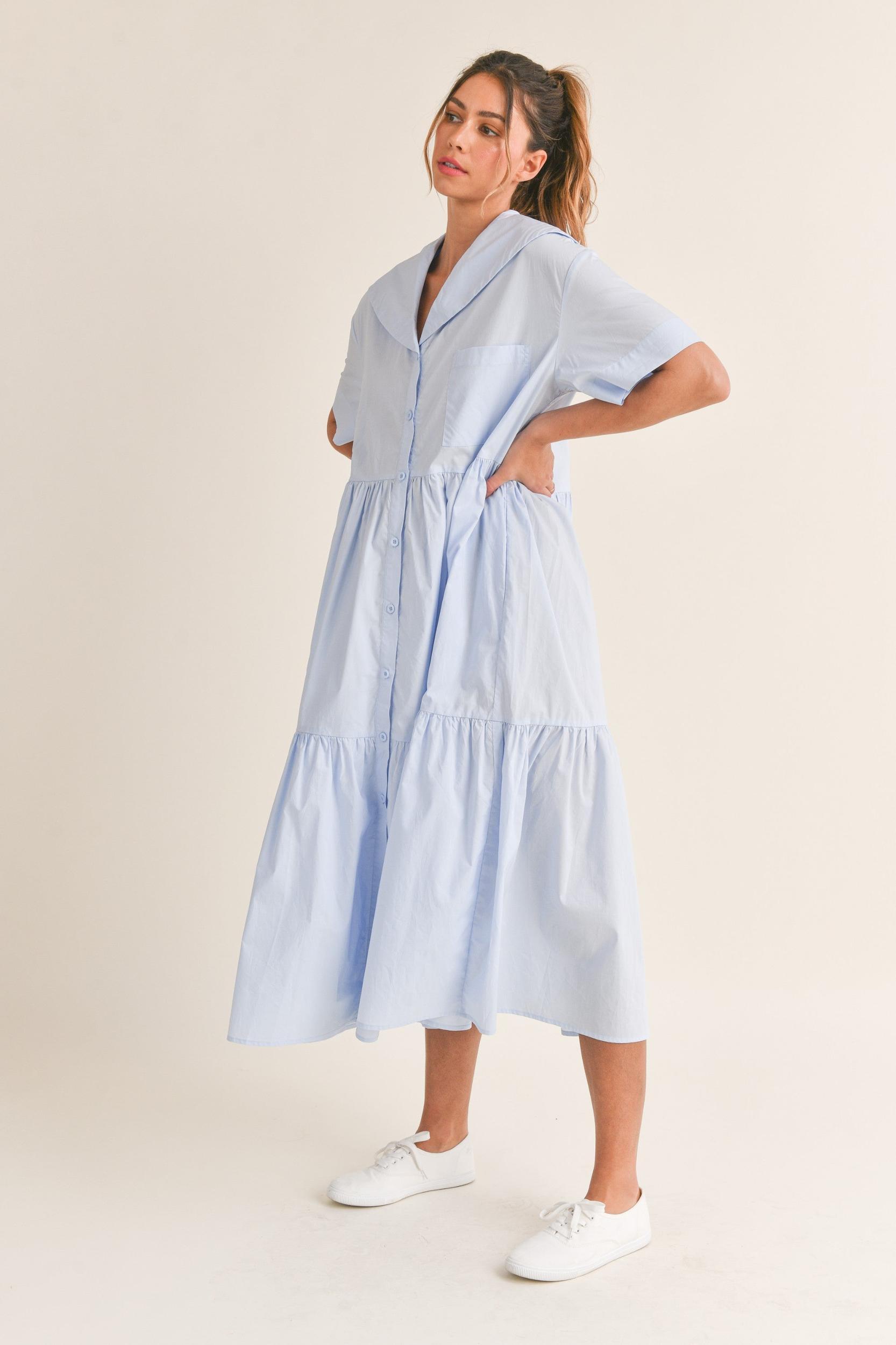 Sailor Collar Midi Dress Product Image