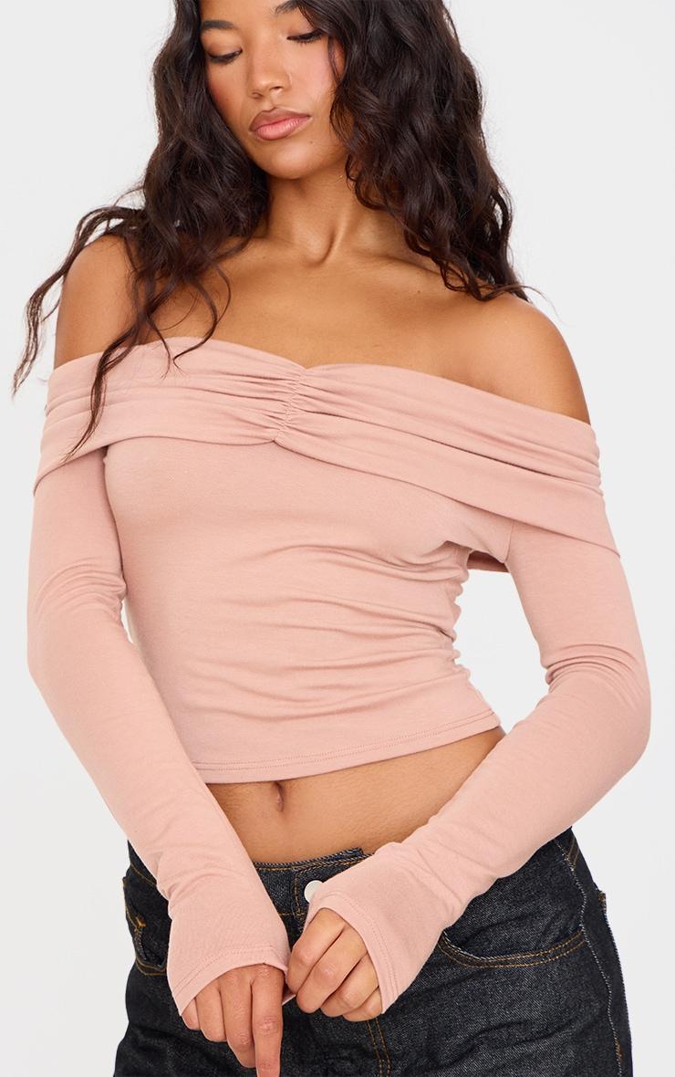 Stone Contour Jersey Ruched Foldover Bardot Crop Top Product Image