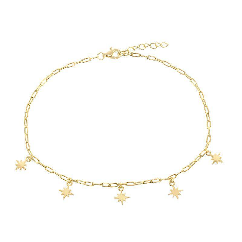 14k Gold Over Sterling Silver Charm Anklet, Womens Moon Star Product Image