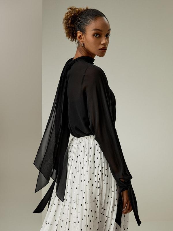 LILYSILK Women's Batwing Sleeve Chiffon Blouse Set, Black XL - Flowy, Elegant Top for Parties & Vacations Product Image