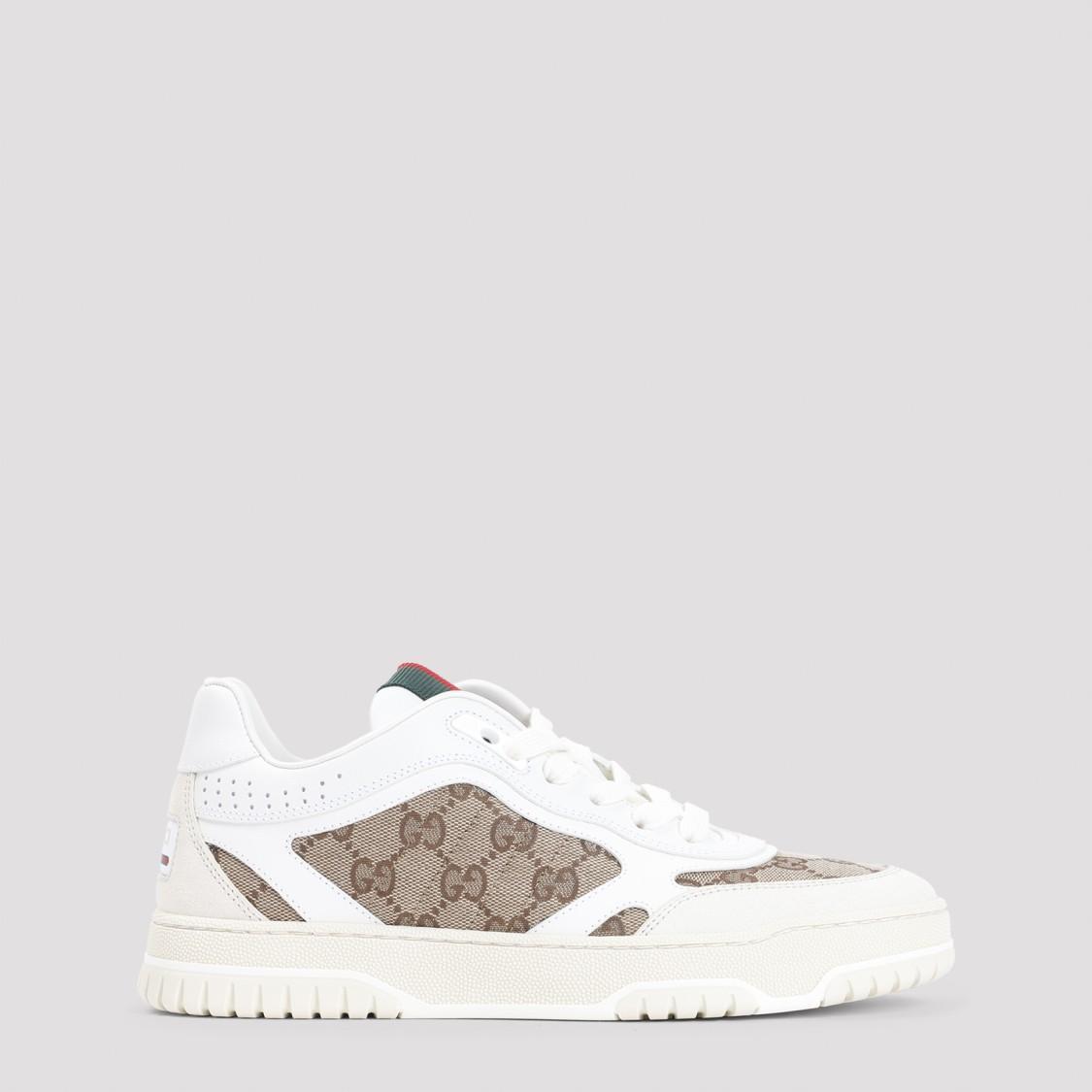 GUCCI Re-web Beige Ebony Leather Sneakers In White Product Image