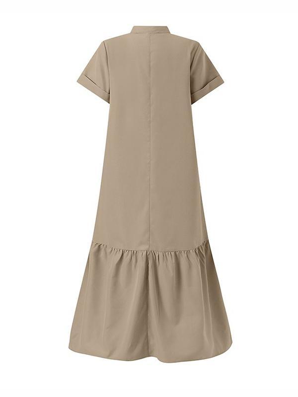 A-Line Loose Solid Color Split-Joint V-Neck Maxi Dresses Product Image