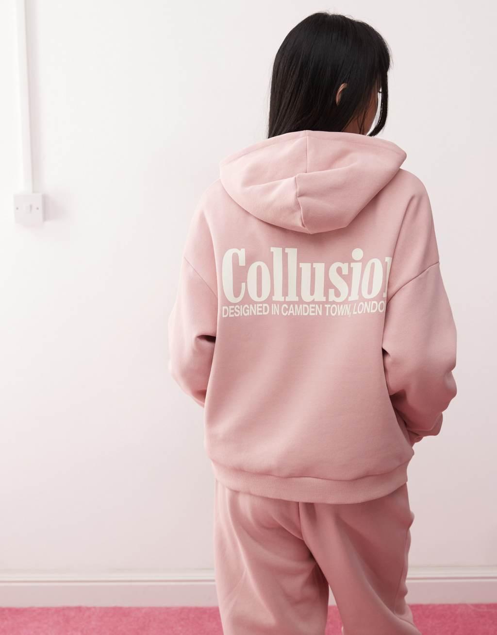 COLLUSION branded hoodie in light pink - part of a set Product Image