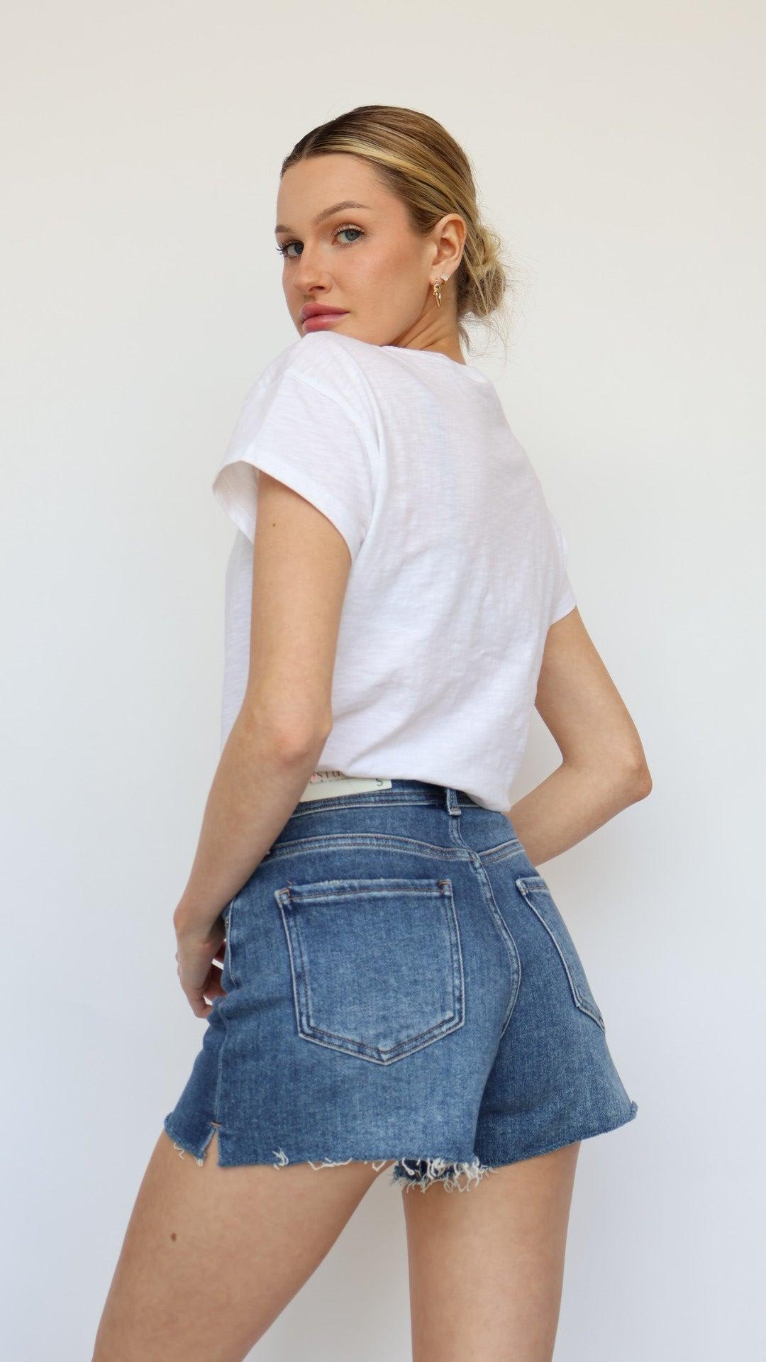 Stretch Cut Off Fray Denim Shorts Product Image