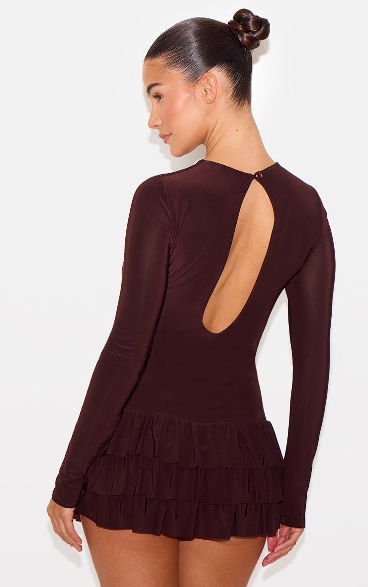 Chocolate Double Layer Slinky Long Sleeve Rara Skort Romper Product Image