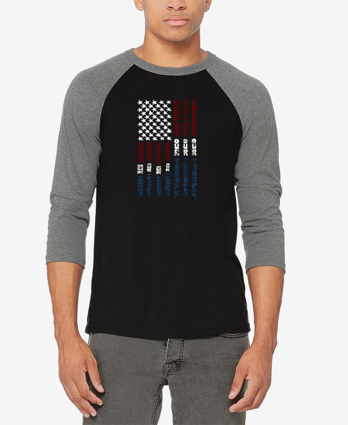 La Pop Art Mens Raglan Baseball 3/4 Sleeve Support Our Troops Word Art T-shirt - Gray Product Image