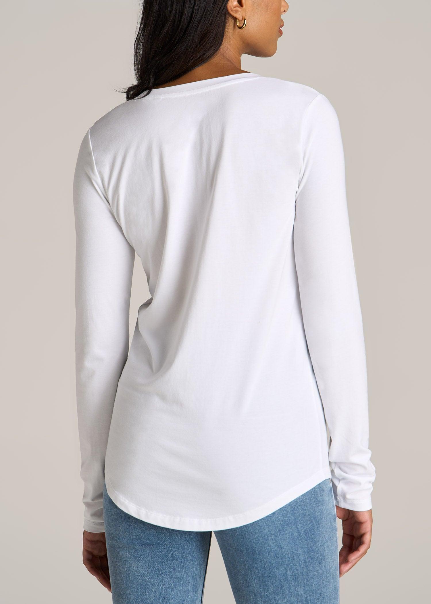 Long Sleeve Scoop V-Neck Tee Shirt for Tall Women in Black Product Image