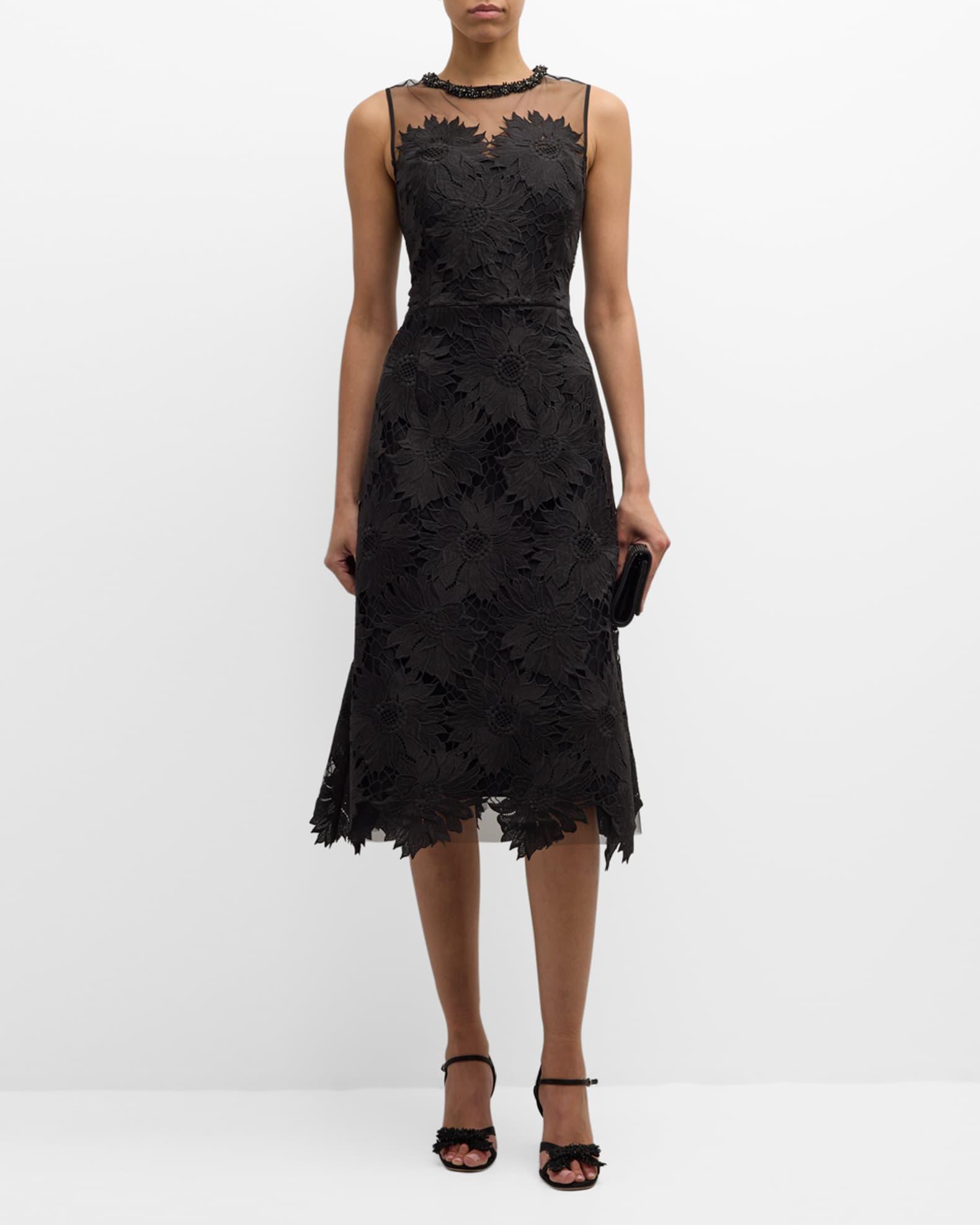 Beaded Floral Lace Midi Dress Product Image