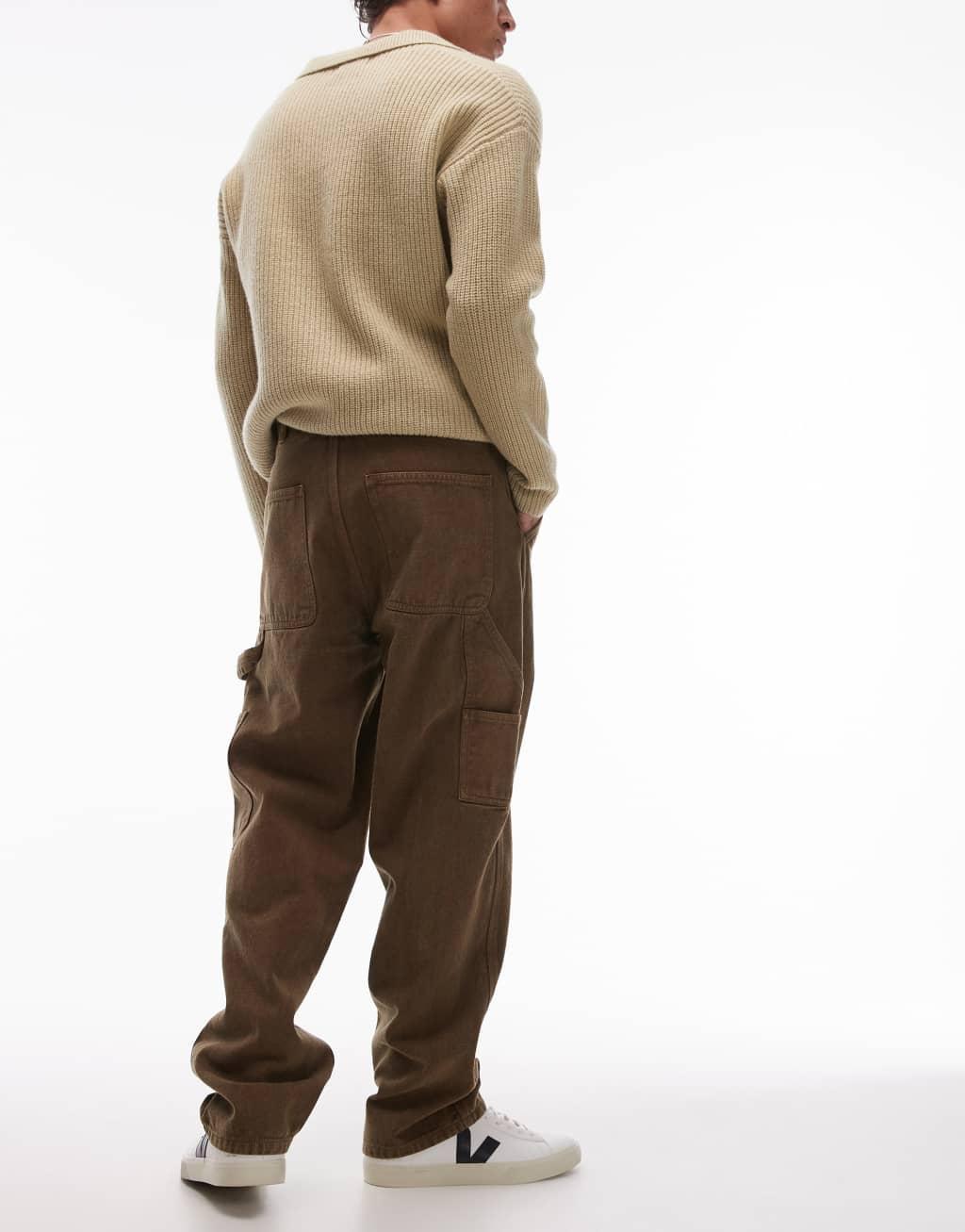 Topman straight acid wash pants in brown Product Image