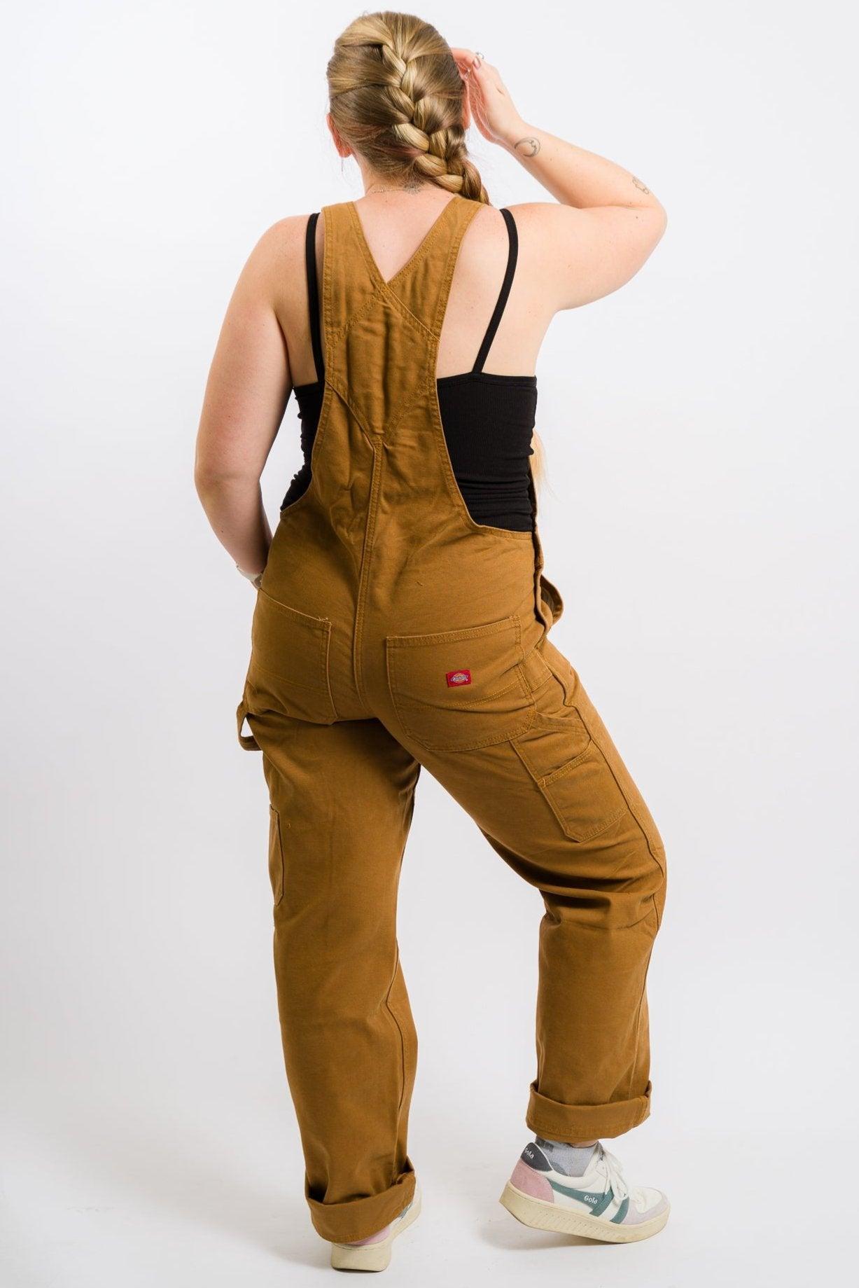 Dickies Women's Relaxed Fit Bib Heritage Overalls - Rinsed Brown Duck Product Image