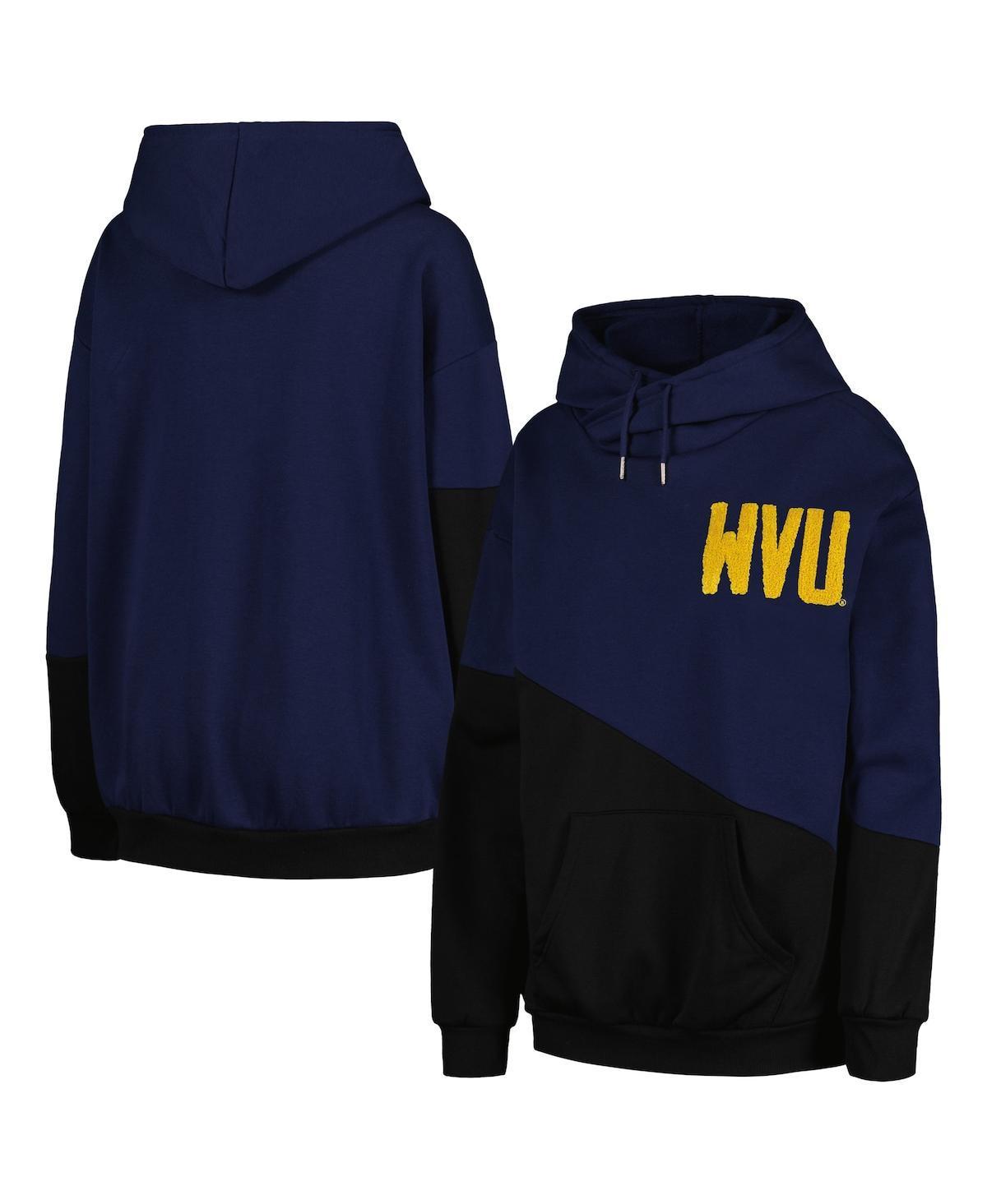 Womens Gameday Couture /Black West Virginia Mountaineers Matchmaker Diagonal Cowl Pullover Hoodie Blue Product Image