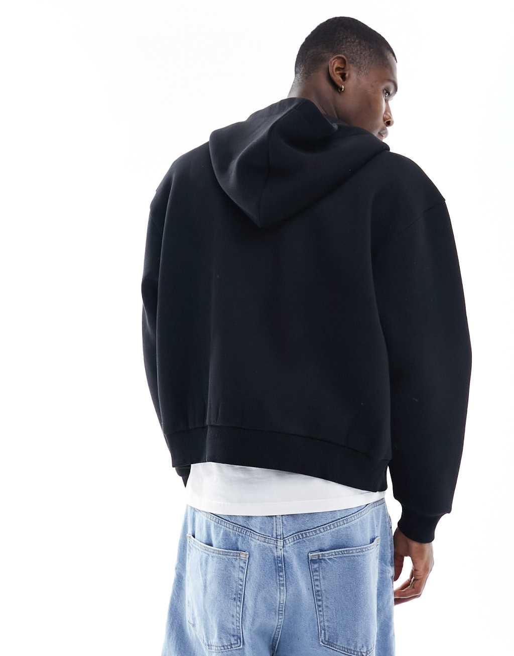 ASOS DESIGN boxy oversized zip through hoodie in black Product Image