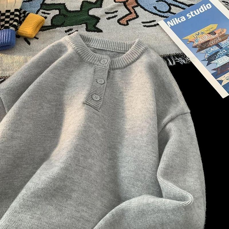 Henley Plain Sweater Product Image