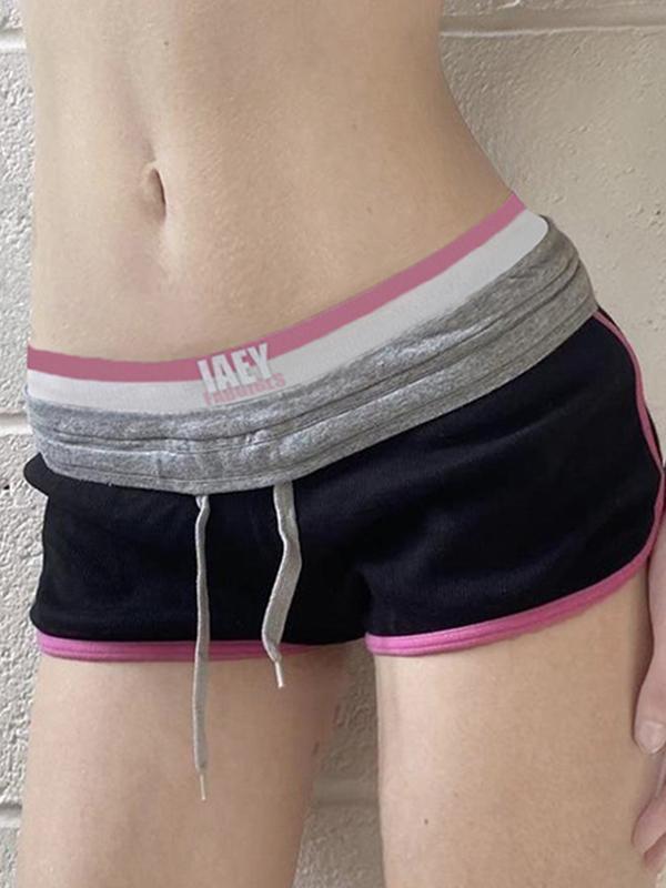 Patchwork Colour Block Letter Print Shorts Product Image