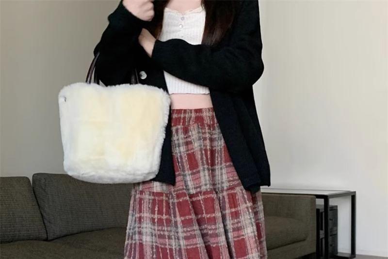 High Waist Plaid Tiered Midi A-Line Skirt Product Image