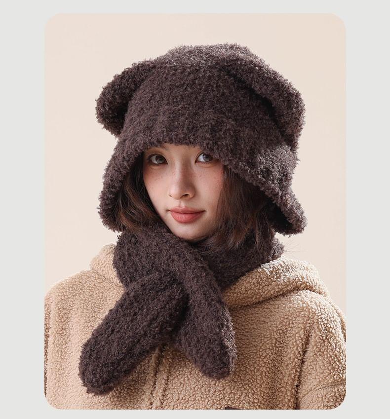 Bear Ear Yarn Hooded Scarf Product Image