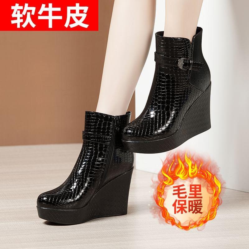 Platform Buckled Wedge Short Boots Product Image