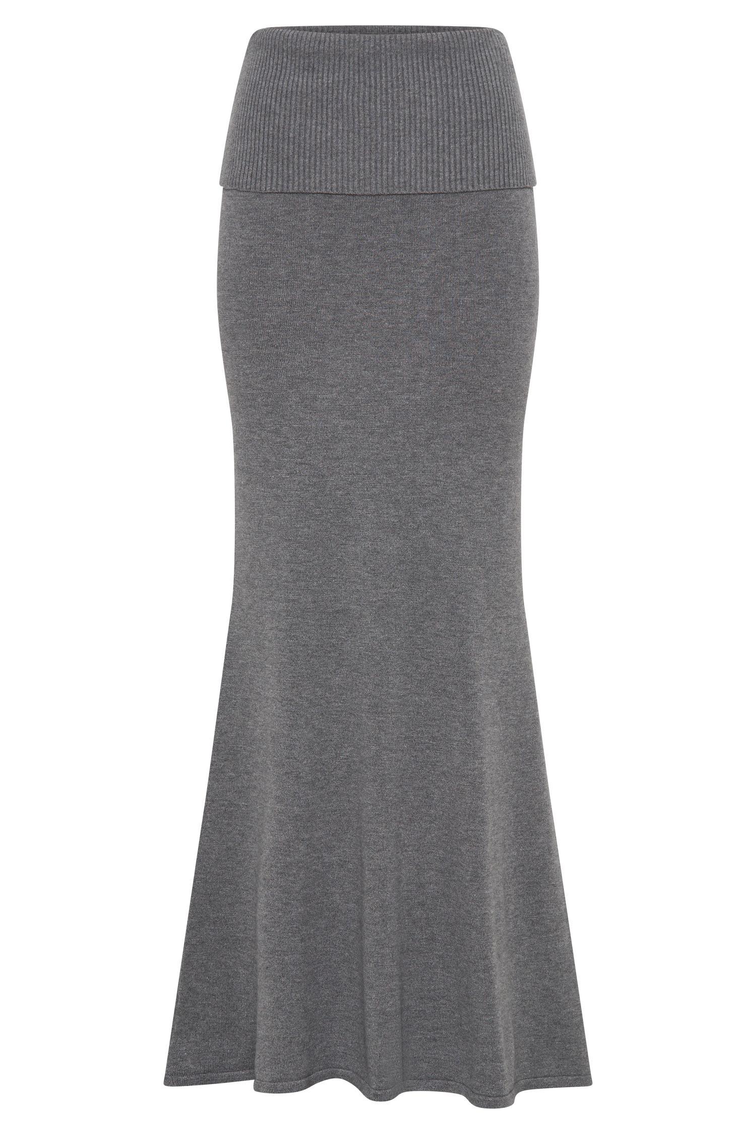Karlie Knit Maxi Skirt With Ribbed Waist - Charcoal Marle Product Image