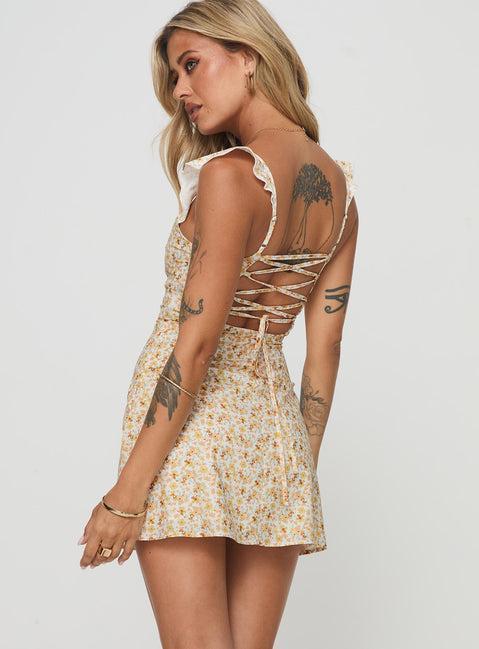 Landon Mini Dress Yellow Floral Product Image