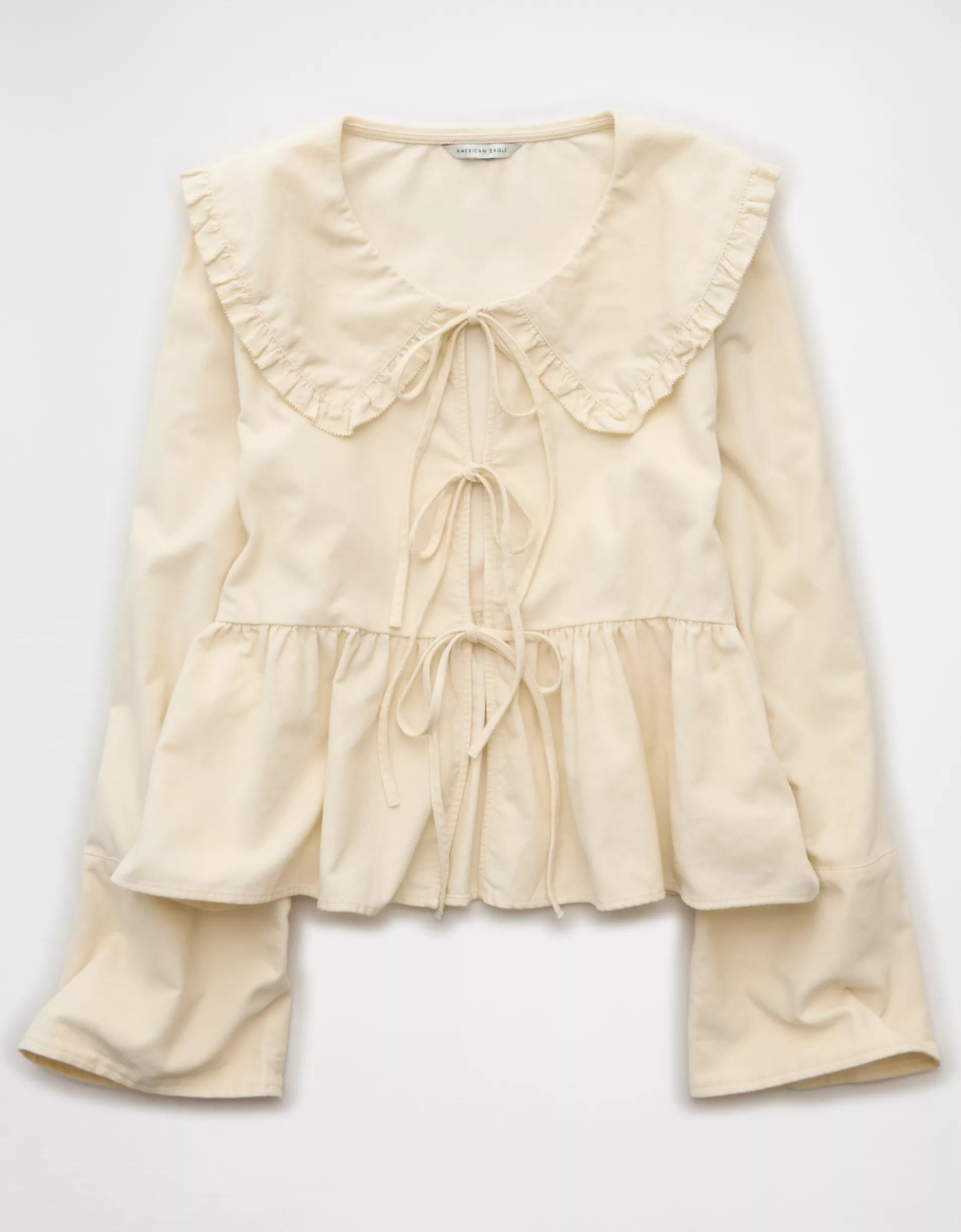 AE Long Sleeve Tie-Front Blouse Product Image