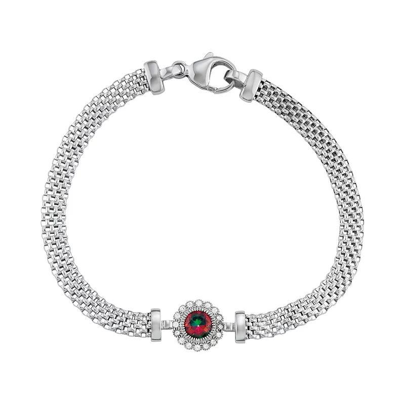 Sterling Silver Mesh Cubic Zirconia Halo Bracelet, Womens Aurora Borealis Product Image