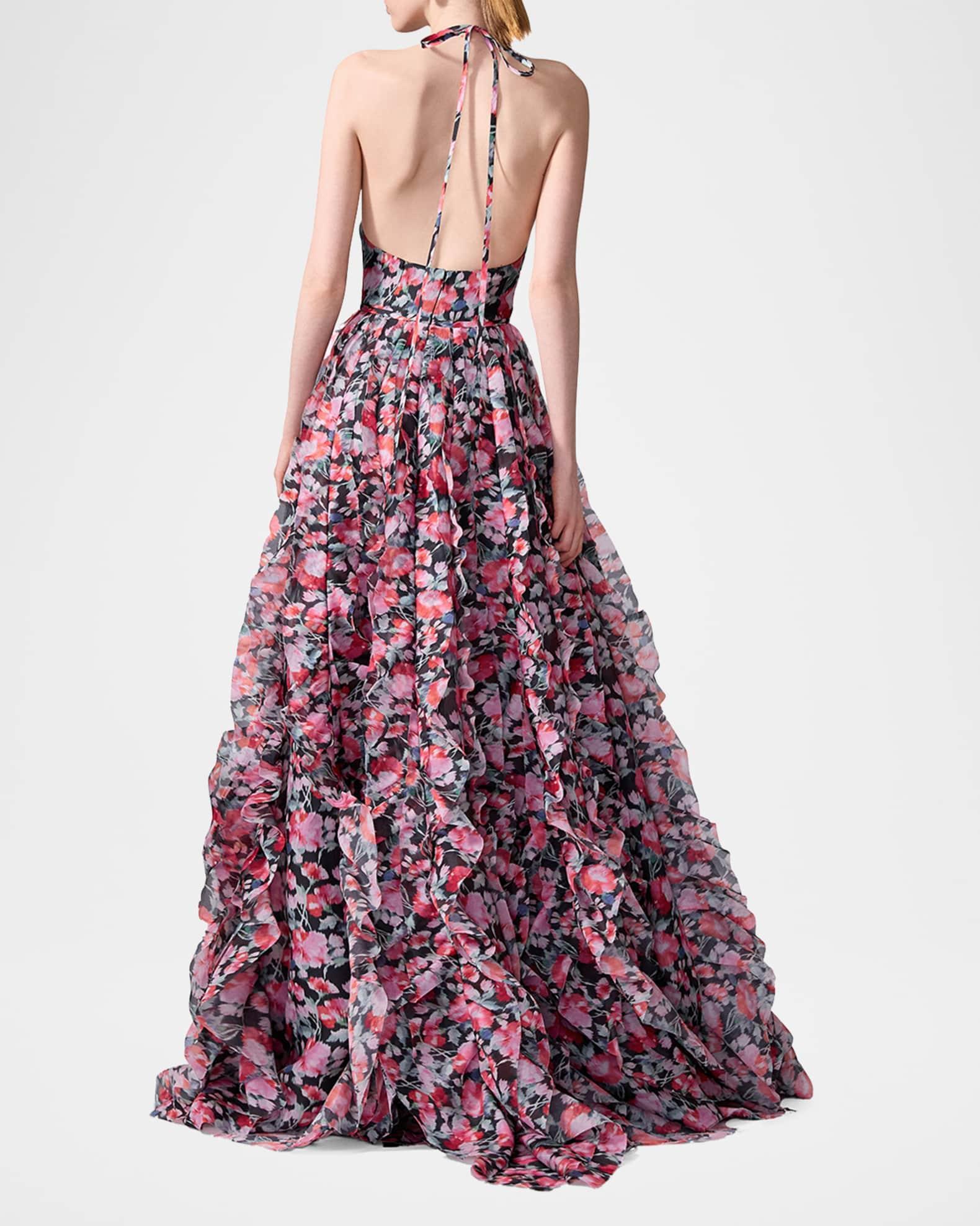 Corsage Halter Floral Ruffle Gown Product Image