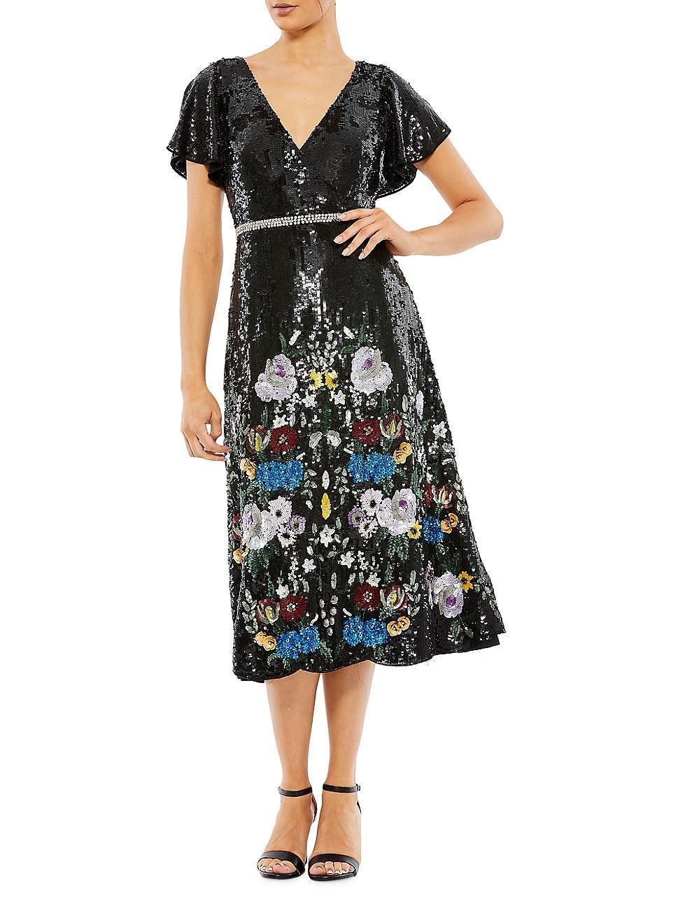 Womens Bead-Embellished Midi-Dress Product Image