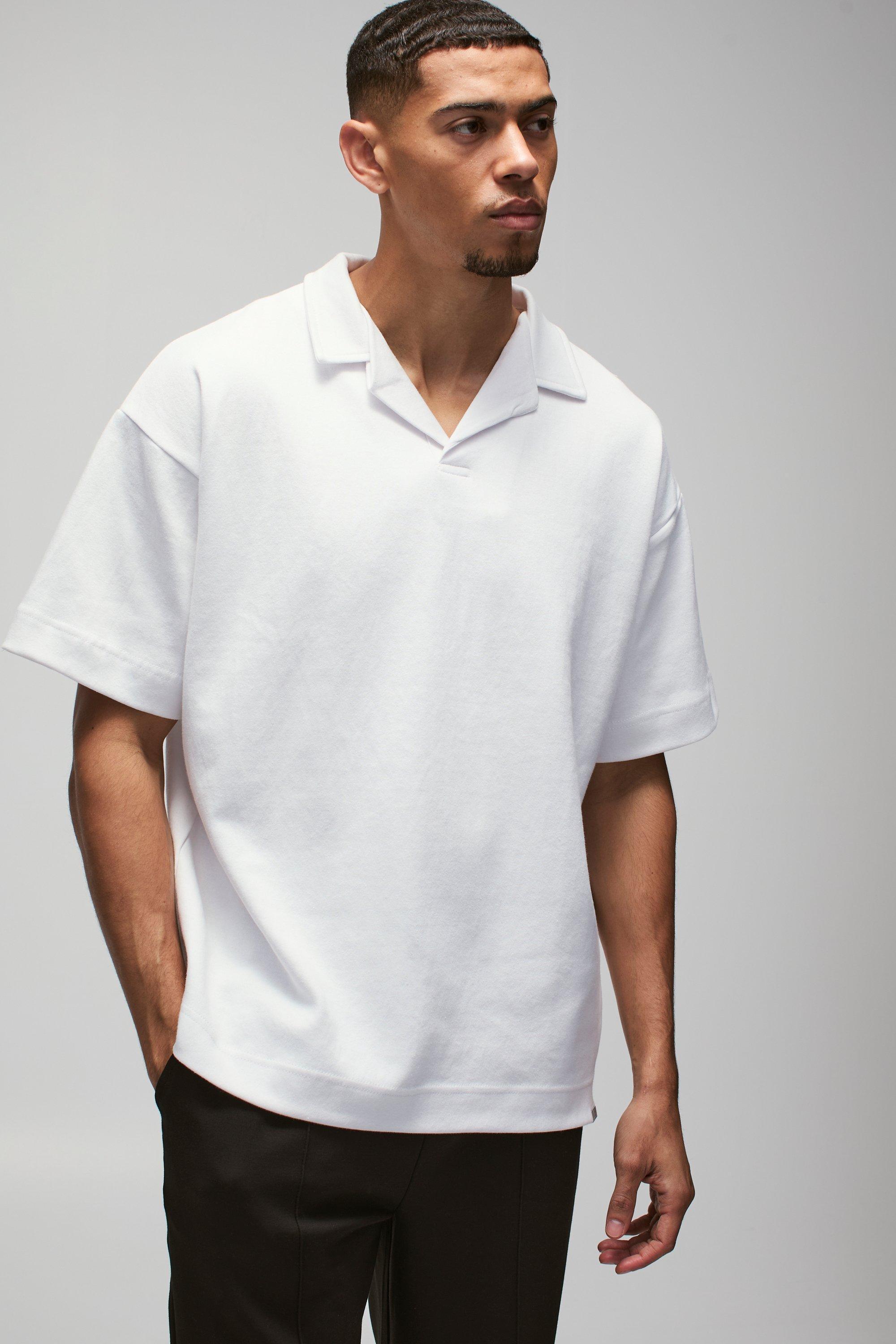 Mens Oversized Man Heavy Interlock Revere Polo - White Product Image