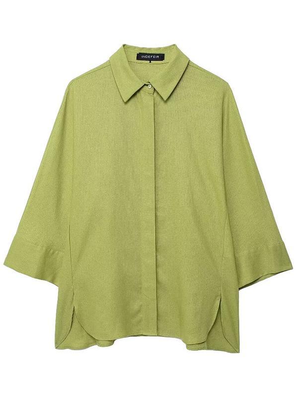 Loose Solid Color Split-Joint Split-Side Lapel Blouse + Elasticity Pleated Pants Trousers Two Pieces Set Product Image