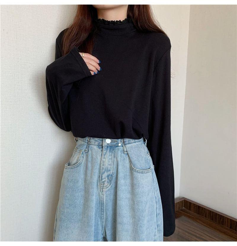 Long-Sleeve Mock Neck Plain Top Product Image